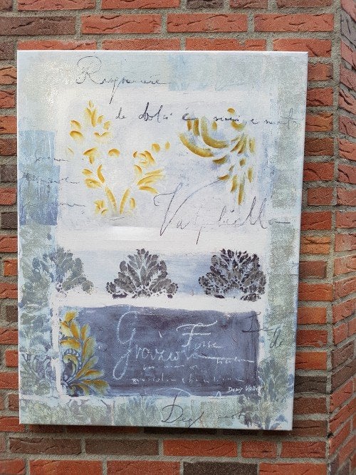 Schilderij canvas doek, groot, kleuren blauw/zilver/grijs, 2, Huis en Inrichting, Ophalen of Verzenden, 'T Olde Gre-j, Info@toldegrej.nl