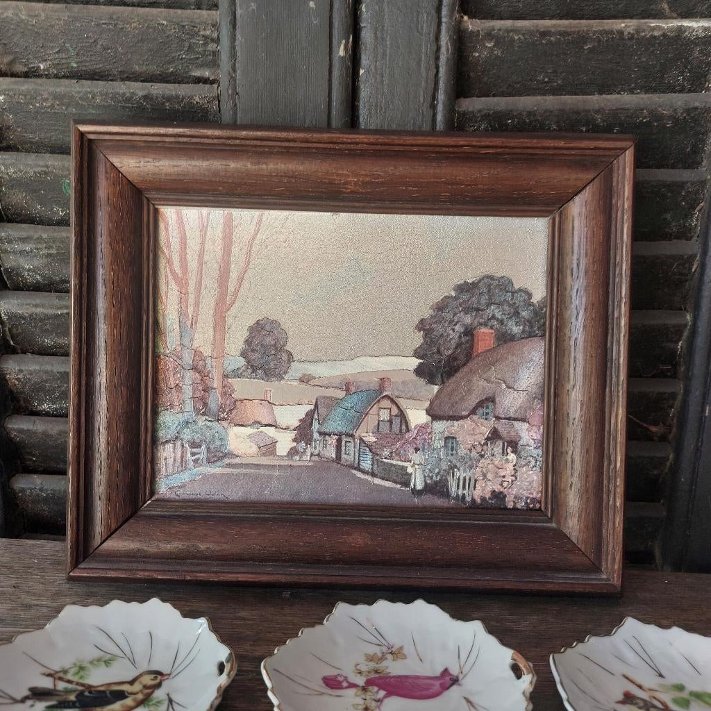 Prachtige vintage prent op paneel, gedetailleerd metallic, Gebruikt, Ophalen of Verzenden, 1940 tot 1960, Prent