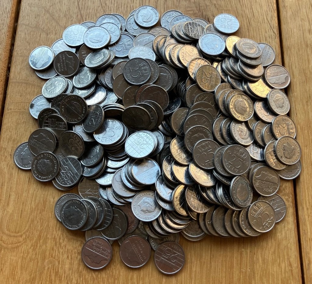 1 kilo kwartjes / 25 cent Juliana & Beatrix (> 330 stuks), Ophalen, Koningin Juliana, 25 cent, Setje