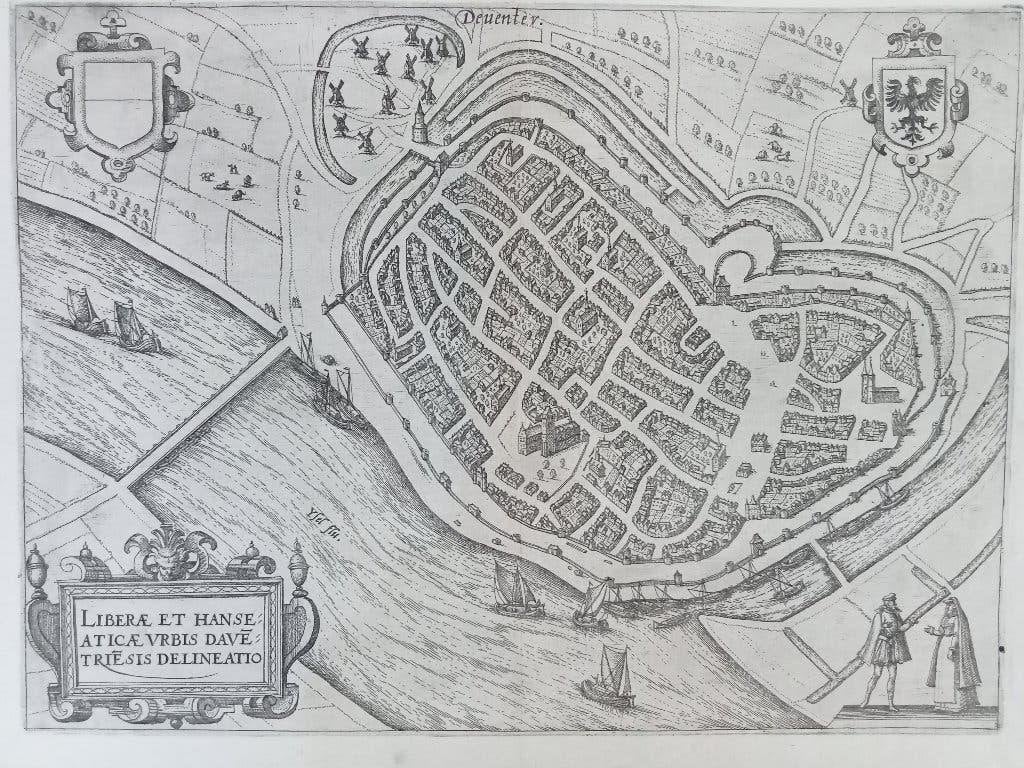 Deventer Plattegrond kopergravure Guicciardini ca. 1612, Stadsgezicht, 23 cm, 32 cm, 1600 - 1699