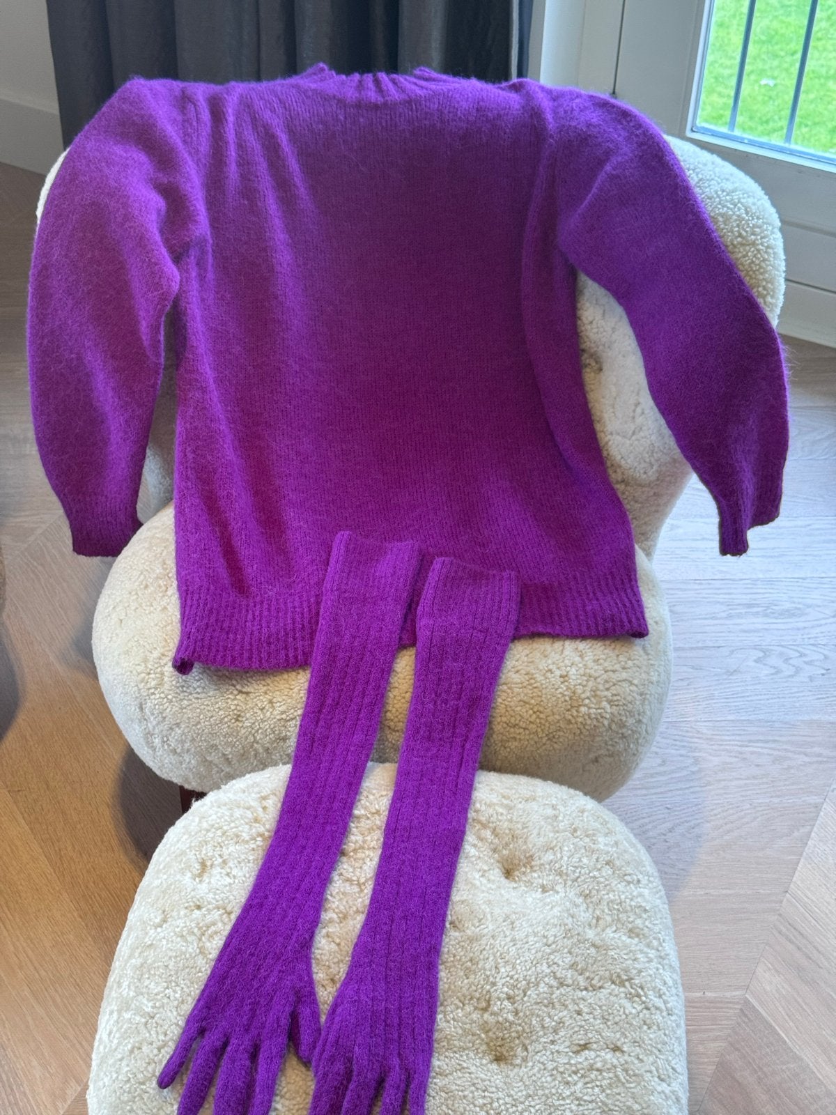 Dries Van Noten paarse alpaca trui met lange handschoenen, Verzenden, Zo goed als nieuw, Maat 42/44 (L), Paars