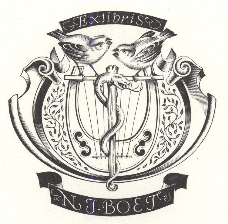 0144 Ex Libris Nederland : Maarten de Jong, 1963, Antiek en Kunst, Verzenden, Ex libris