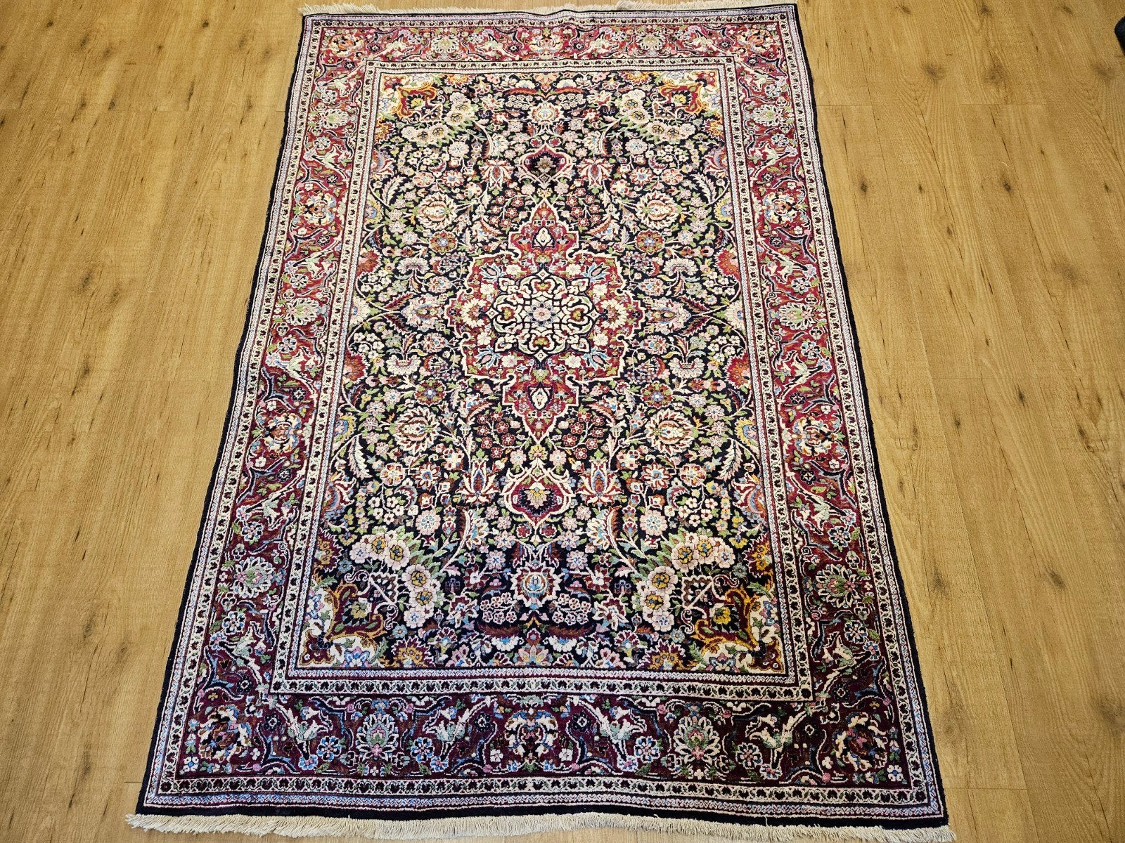 Vintage handgeknoopt perzisch tapijt kashan zijde 178x120, Huis en Inrichting, Stoffering | Tapijten en Kleden, Info@SlatsAntiek.nl