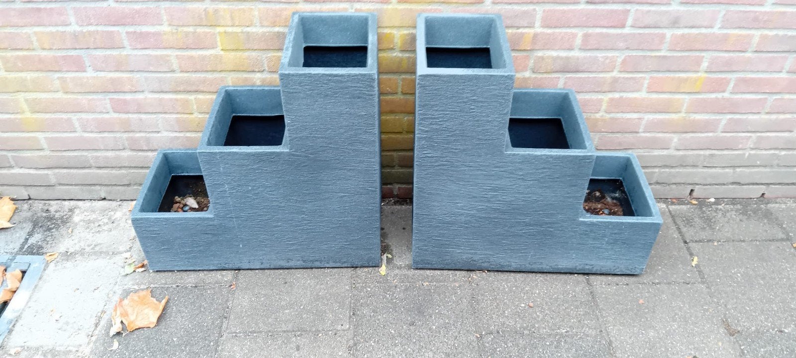 Set van 2 moderne bloembakken - Grijs, Ophalen, Overige materialen, Gebruikt, Balkon