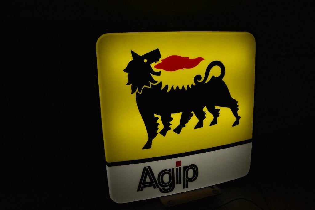 Agip tankstation lichtreclame lichtbak xxl compleet zeldzaam, Ophalen of Verzenden, Zo goed als nieuw, Lichtbak of (neon) lamp