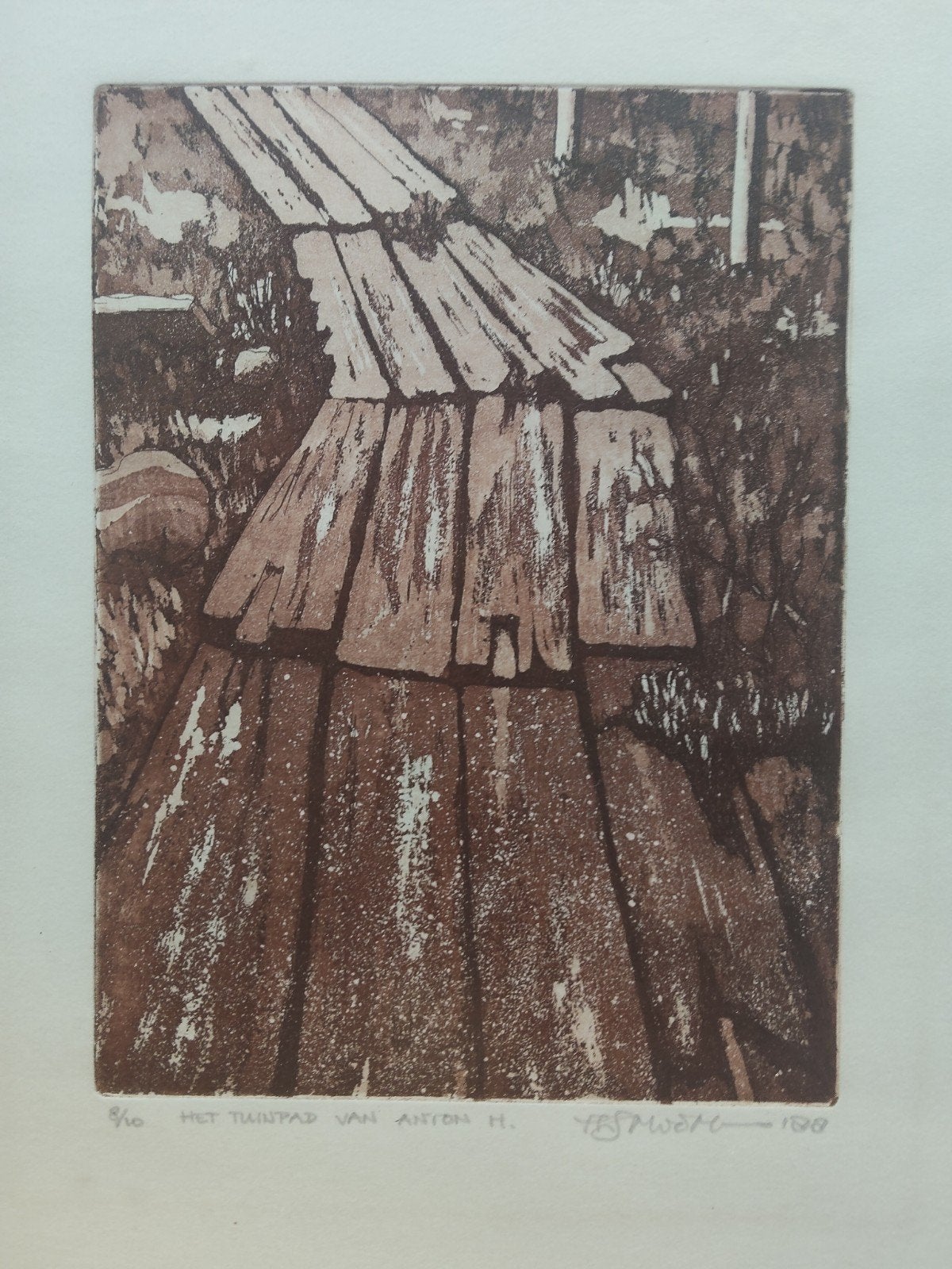 Originele Ets Yasuhiro Asano(1988)--Het tuinpad van Anton H, Ophalen, Genummerd, Landschap, 1950 - 1999