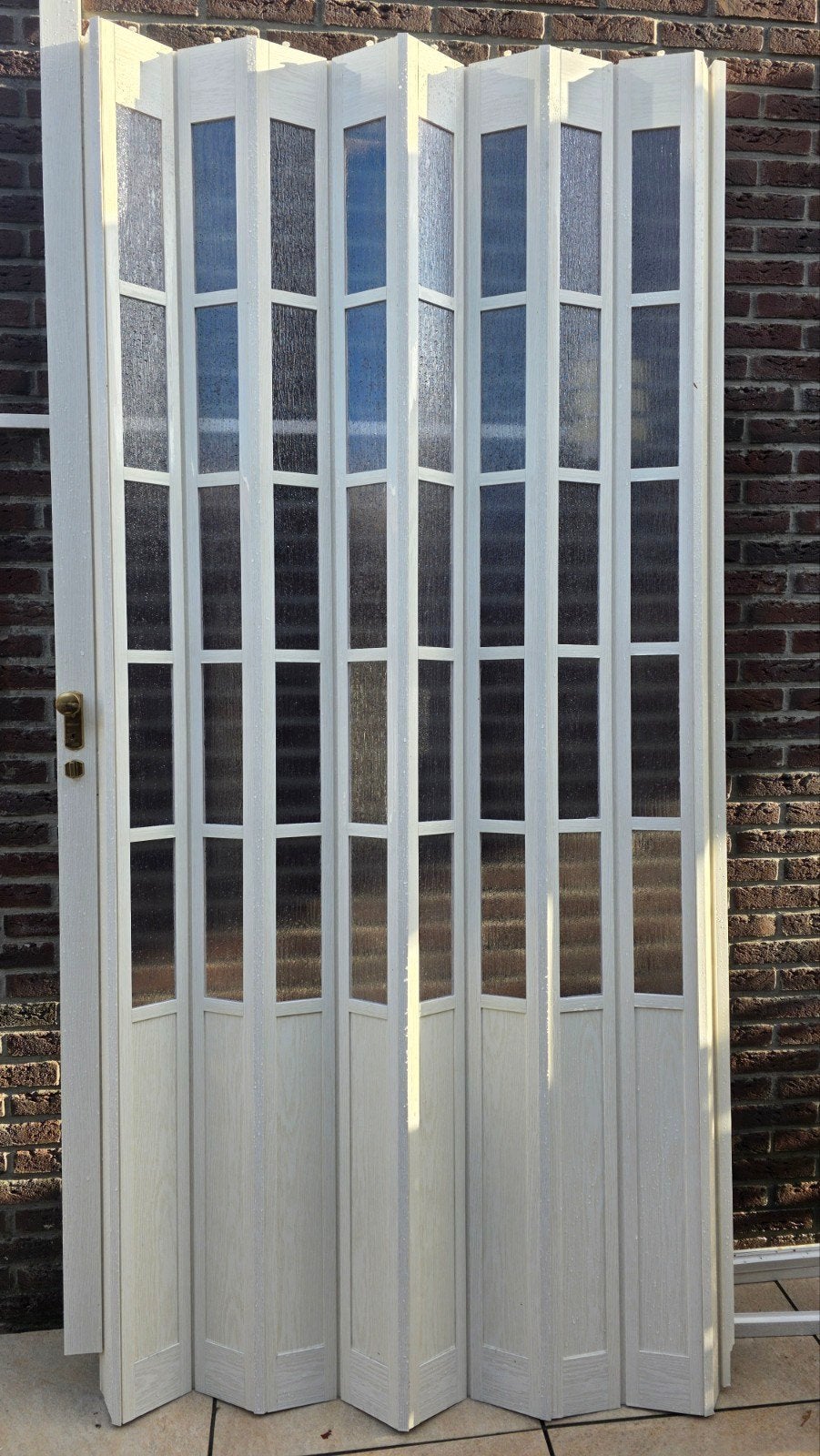 Witte vouwdeur met glaspanelen, Gebruikt, Binnendeur, Glas, 200 tot 215 cm