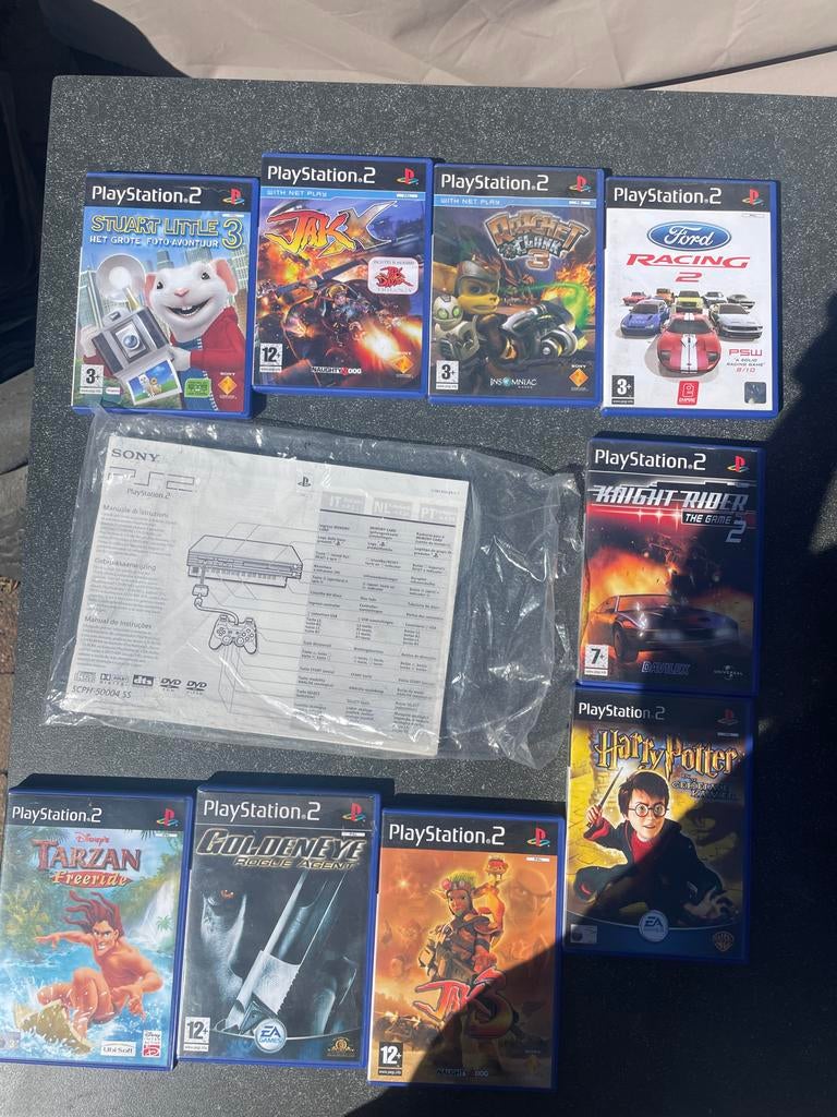 PlayStation 2 Zilver met 2 controllers en 9 games, Ophalen, Met games, Met 2 controllers, Zo goed als nieuw