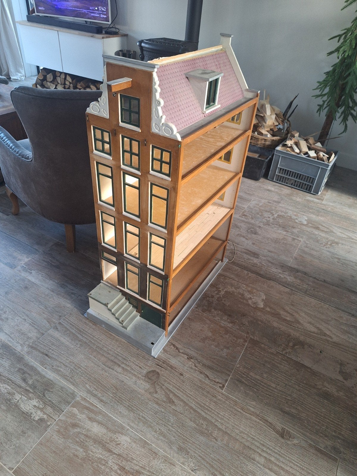 Uniek Amsterdams grachtenpand poppenhuis, opknapper, Ophalen, Gebruikt, Poppenhuis