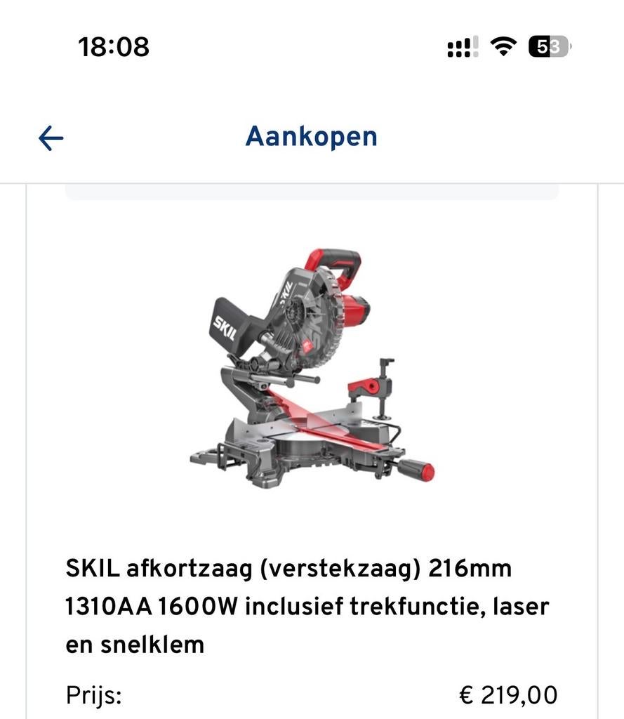 SKIL Afkortzaag (Verstekzaag) 216mm 1600W met Laser, Doe-het-zelf en Verbouw, Gereedschap | Zaagmachines, 70 mm of meer, Ophalen of Verzenden