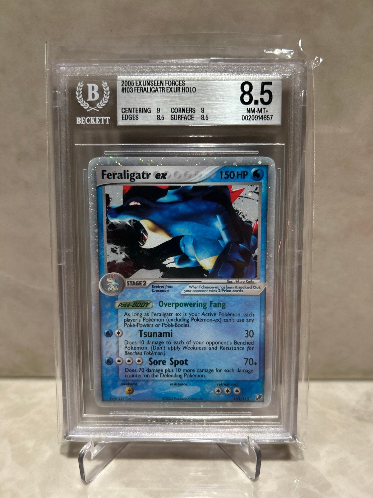 Feraligatr EX #103 BGS 8.5 Ex Unseen Forces PSA CGC, Hobby en Vrije tijd, Ophalen of Verzenden, Nieuw, Losse kaart, Foil