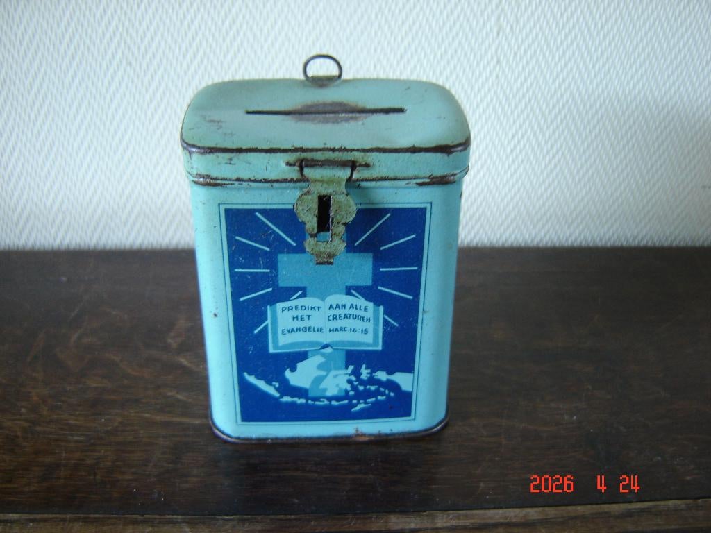 Oud missie busje - blikje, voor de Zending., Verzamelen, Ophalen of Verzenden, Gebruikt, Overige