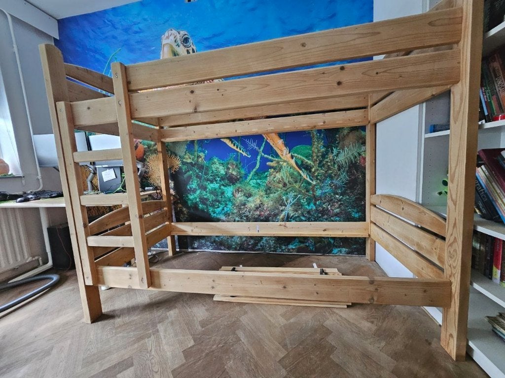 stapelbed hoogslaper bunkbed massief hout 1 of 2 personen, Huis en Inrichting, Slaapkamer | Stapelbedden en Hoogslapers, Ophalen