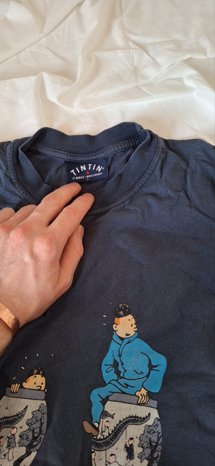 Zeldzaam Kuifje T-shirt 'De Blauwe Lotus' - Maat S, Ophalen of Verzenden, Gedragen, Maat 46 (S) of kleiner, Blauw