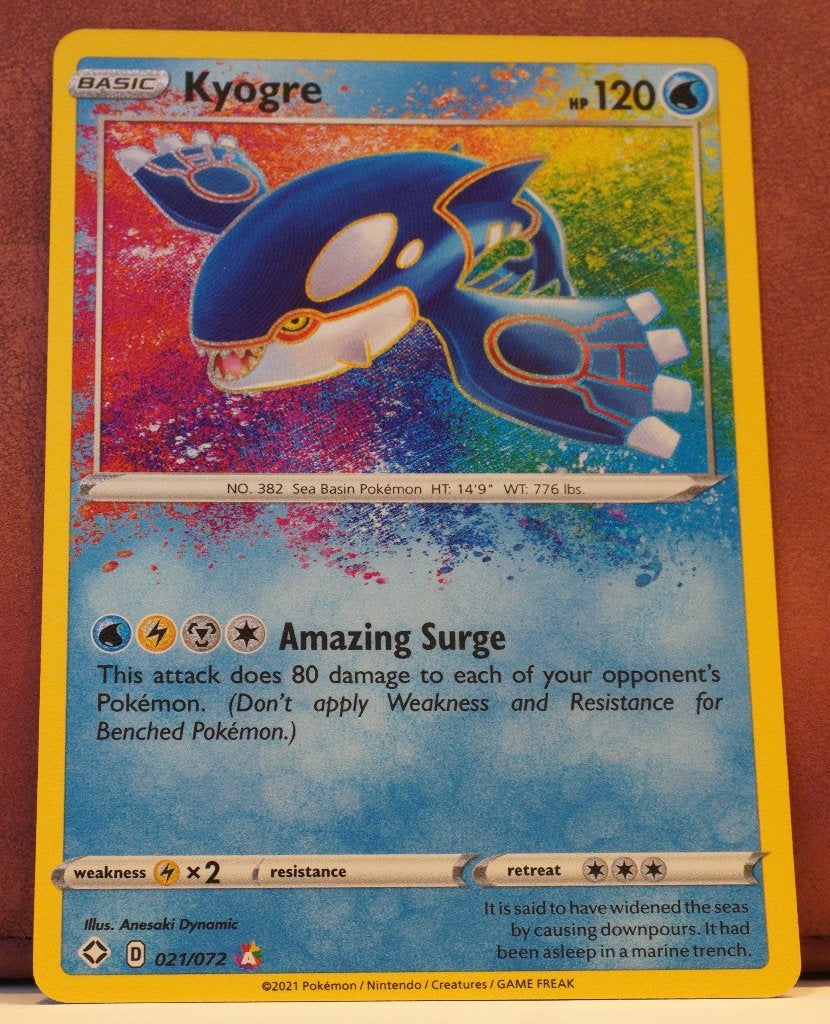 Kyogre Amazing Rare 021/072 Shining Fates Pokèmon Kaart, Ophalen of Verzenden, Nieuw, Losse kaart