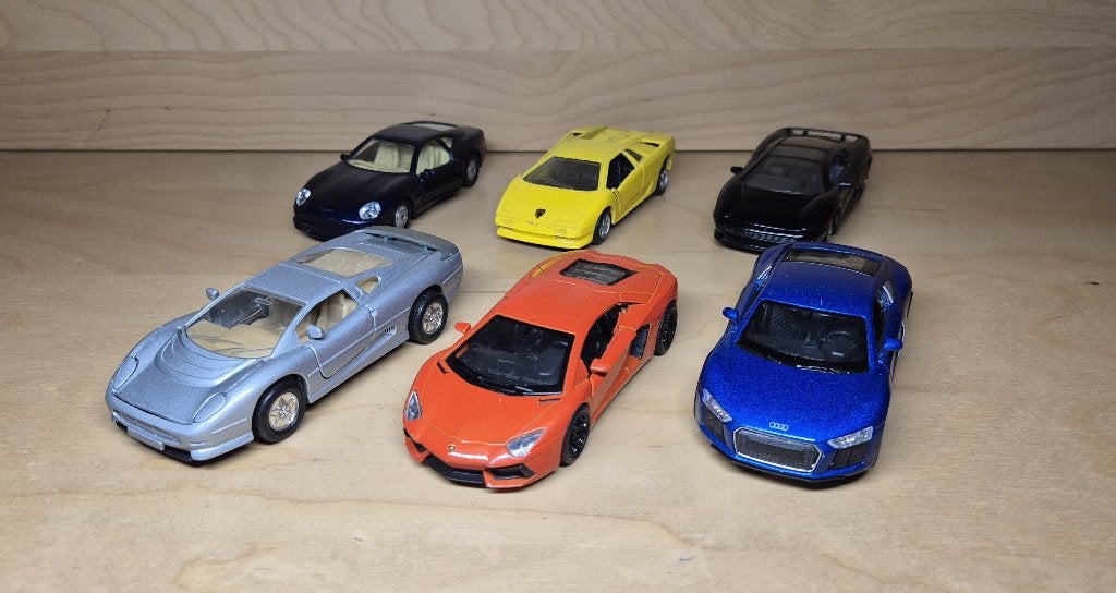 6 Sportauto's (Lamborghini Audi Jaguar Aston) 1:34-1:40, Ophalen of Verzenden, Gebruikt, Auto