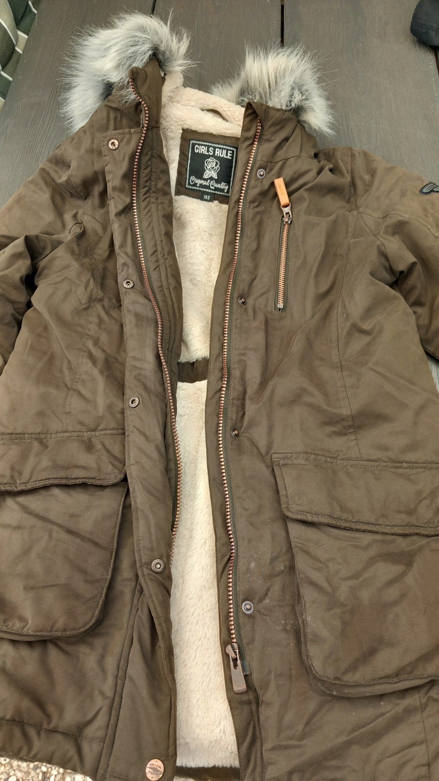 Warme winterjas met teddy voering en capuchon, Ophalen, Meisje, Girls Rule, Nieuw