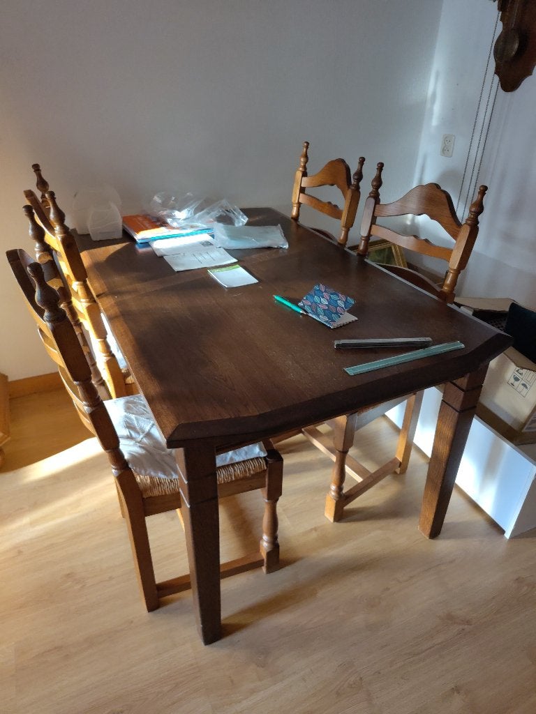 tafel met stoelen, Huis en Inrichting, Tafels | Eettafels, Ophalen, Gebruikt, 100 tot 150 cm, Eikenhout