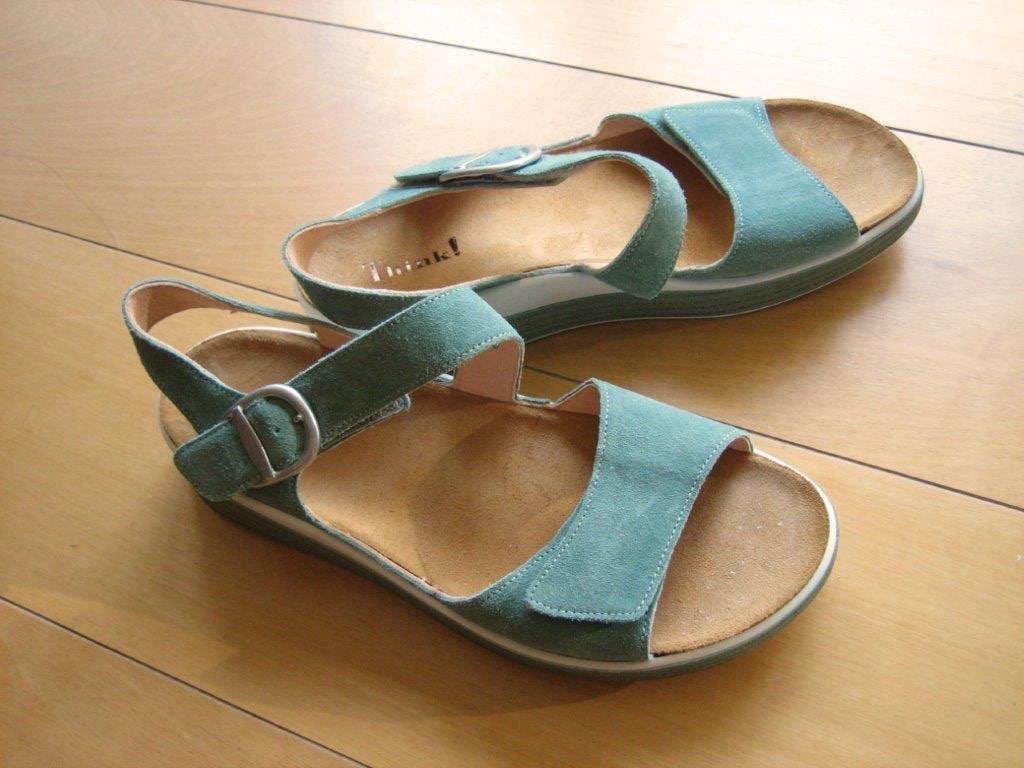 Nieuwe mintkleurige suede comfortsandaal THINK! 41 snazzeys, Verzenden, Think!, Nieuw, Sandalen of Muiltjes