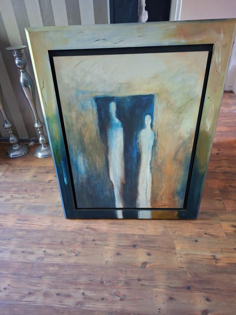Abstract schilderij 'Twee Figuren' - Gesigneerd, Antiek en Kunst, Kunst | Schilderijen | Abstract, Ophalen of Verzenden