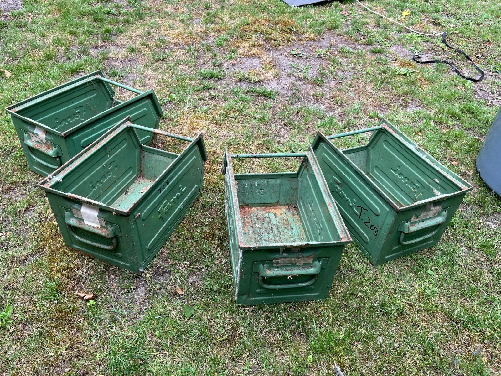 4 stuks Vintage Industriële magazijnbakken, Ophalen, Minder dan 50 cm, Gebruikt, Metaal