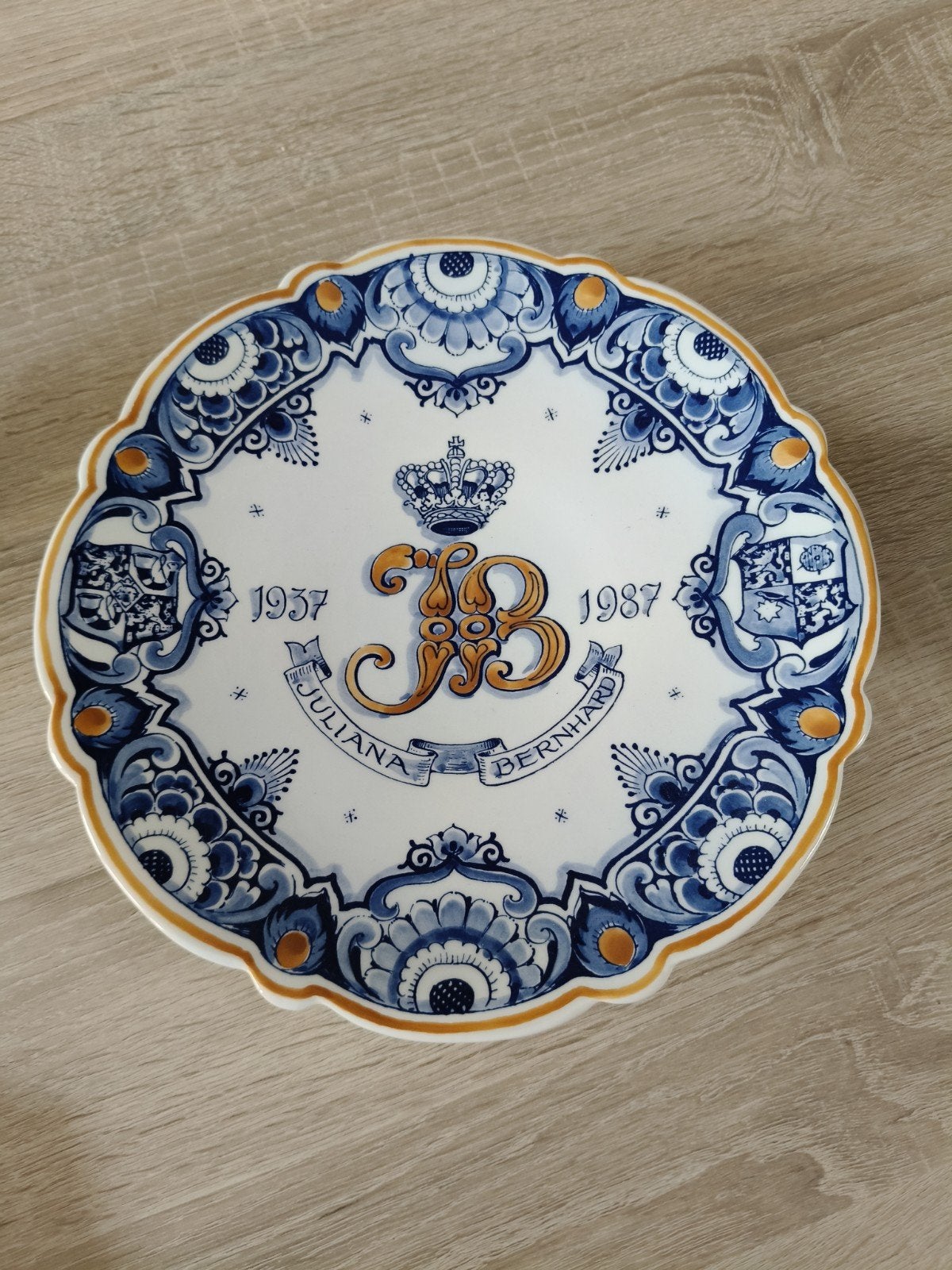 Delfts Blauw Herdenkingsbord Juliana & Bernhard 1937-1987, Ophalen