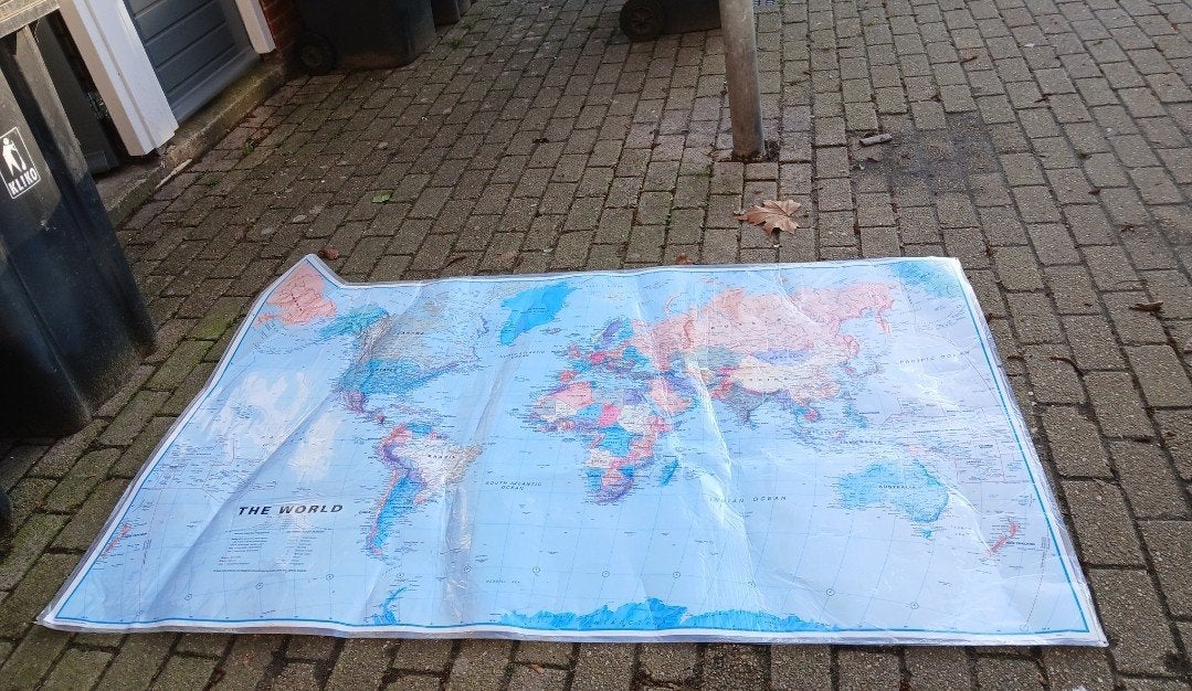 Grote vintage wereldkaart (195x120 cm), Ophalen, Schilderij