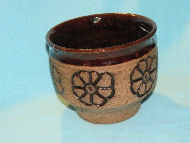 Vintage (hang) bloempot bruin Laholms keramik Zweden 60s, Ophalen of Verzenden