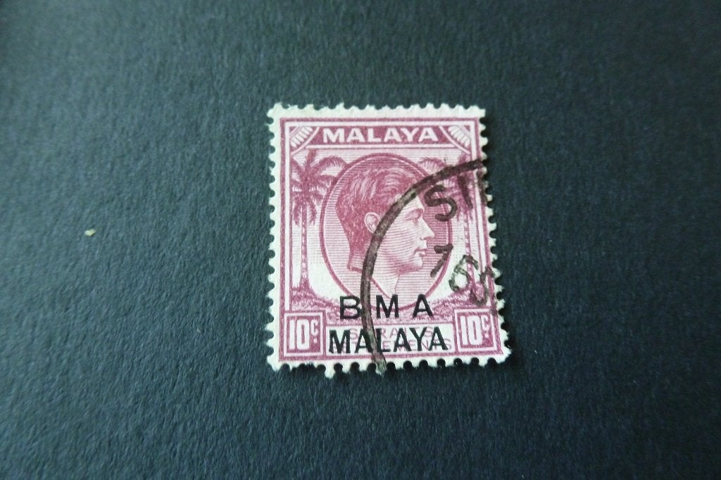 Postzegels - Malaya - oude 10 ct BMA 1945 nooduitgifte gest, Ophalen of Verzenden, Gestempeld