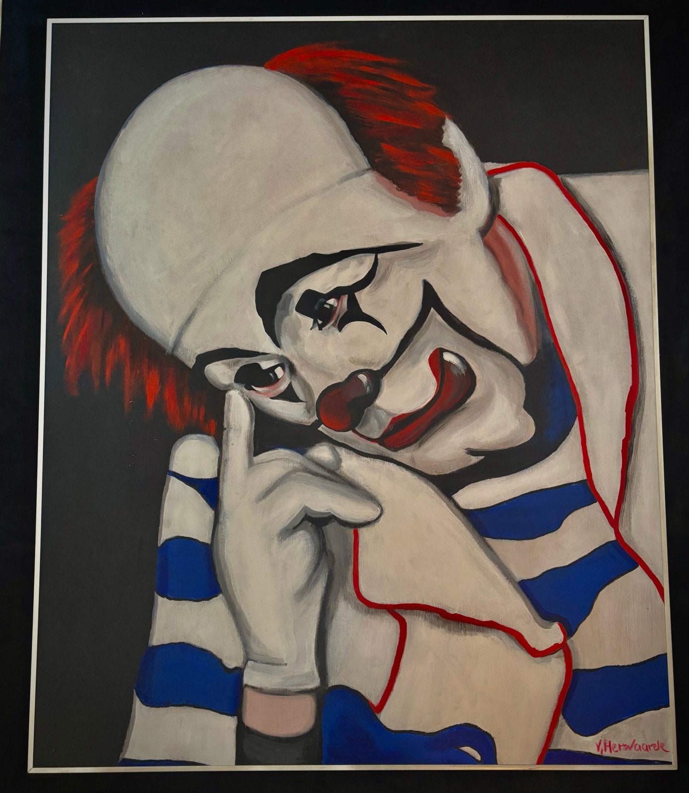 George van Herwaarde 1938-2011 - Olieverf Clown., Antiek en Kunst, Kunst | Schilderijen | Klassiek, Doek, Portret of Personen