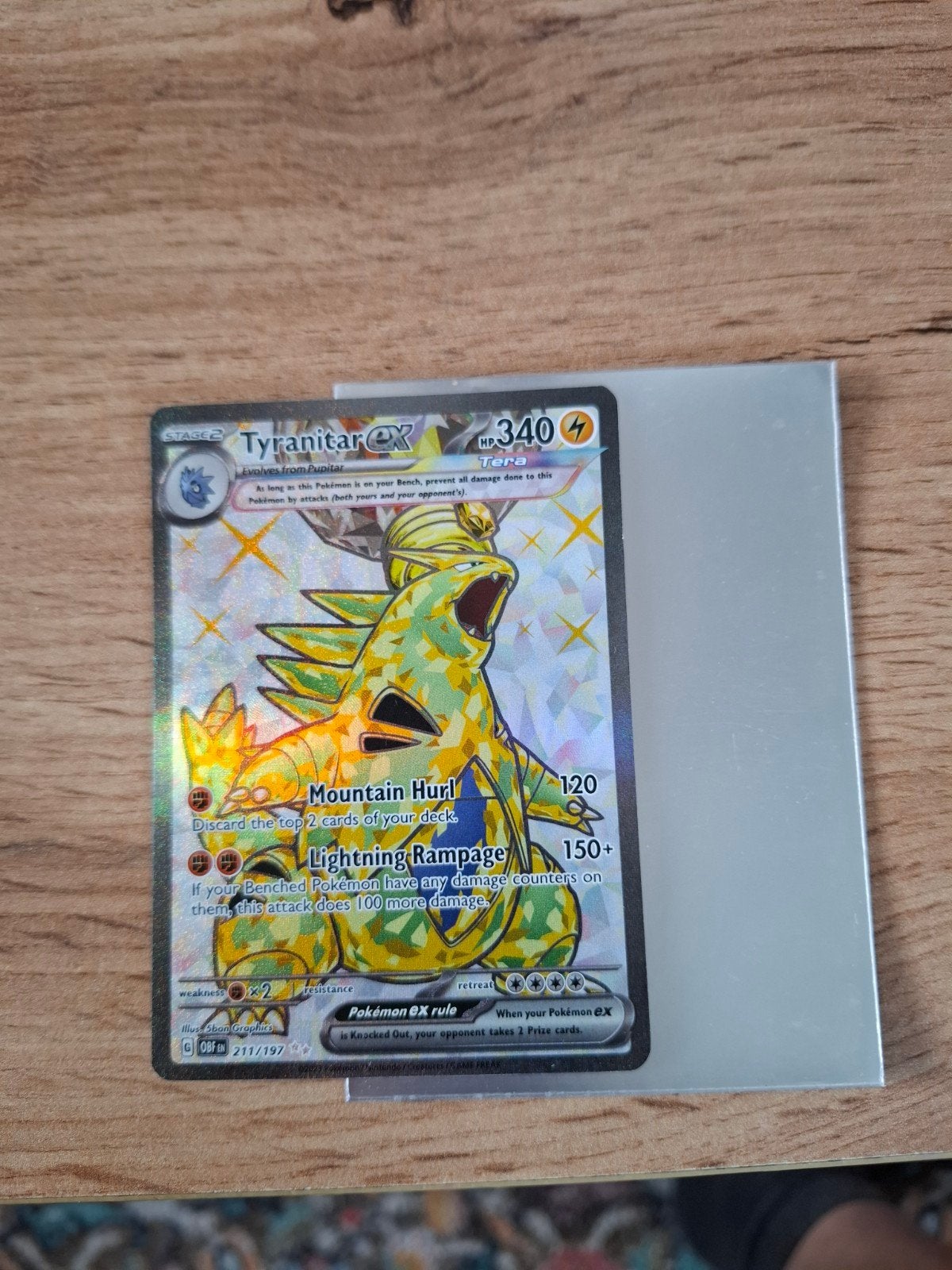 Tyranitar ex 217/197 Obsidian Flames Pokémon kaart, Ophalen of Verzenden, Zo goed als nieuw, Losse kaart, Foil