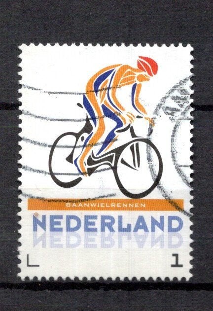 gestempelde zegel. Persoonlijke: uit vel van 3. Wielrenner, Ophalen of Verzenden, Na 1940, Gestempeld