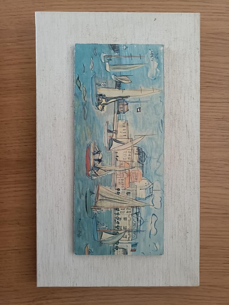 Vintage Schilderij Havenzicht met Boten, Ophalen