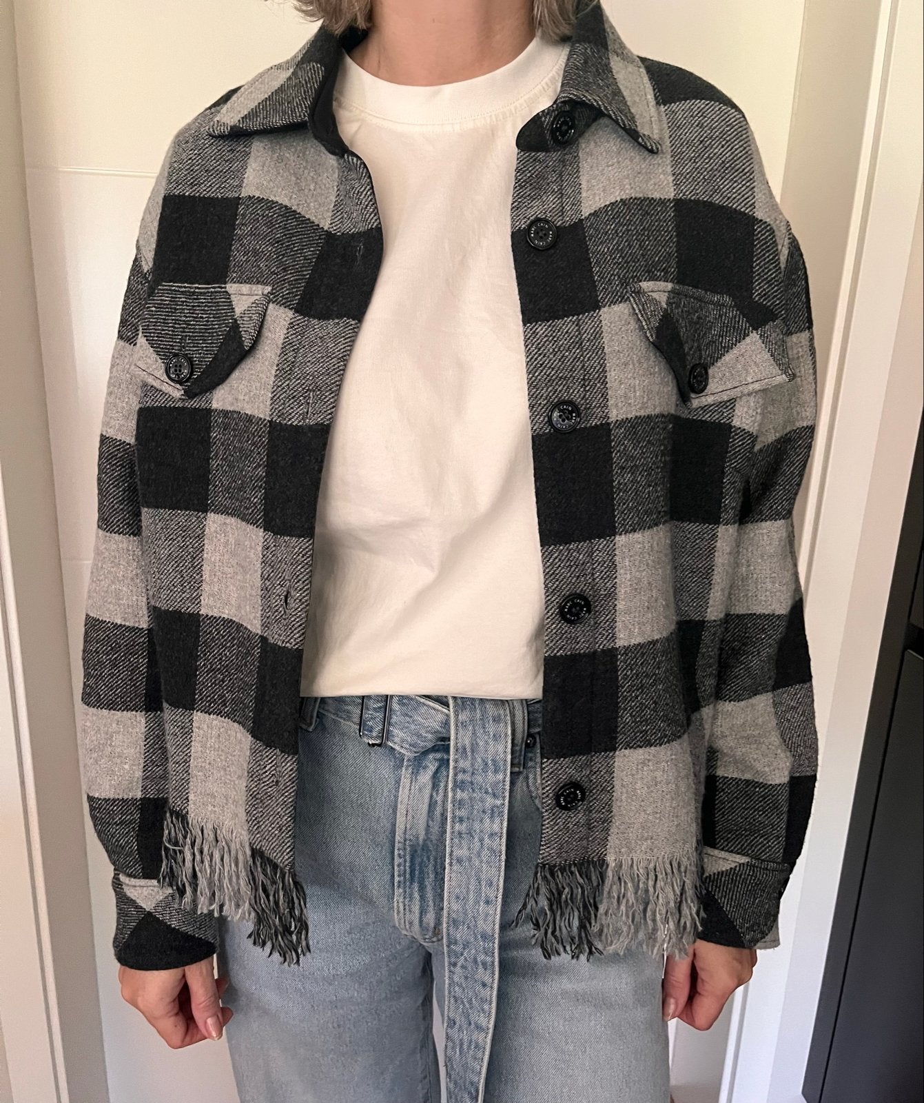 Marc Cain geruit overshirt met franjes - Nieuw met kaartje, Ophalen of Verzenden, Nieuw, Maat 38/40 (M), Zwart