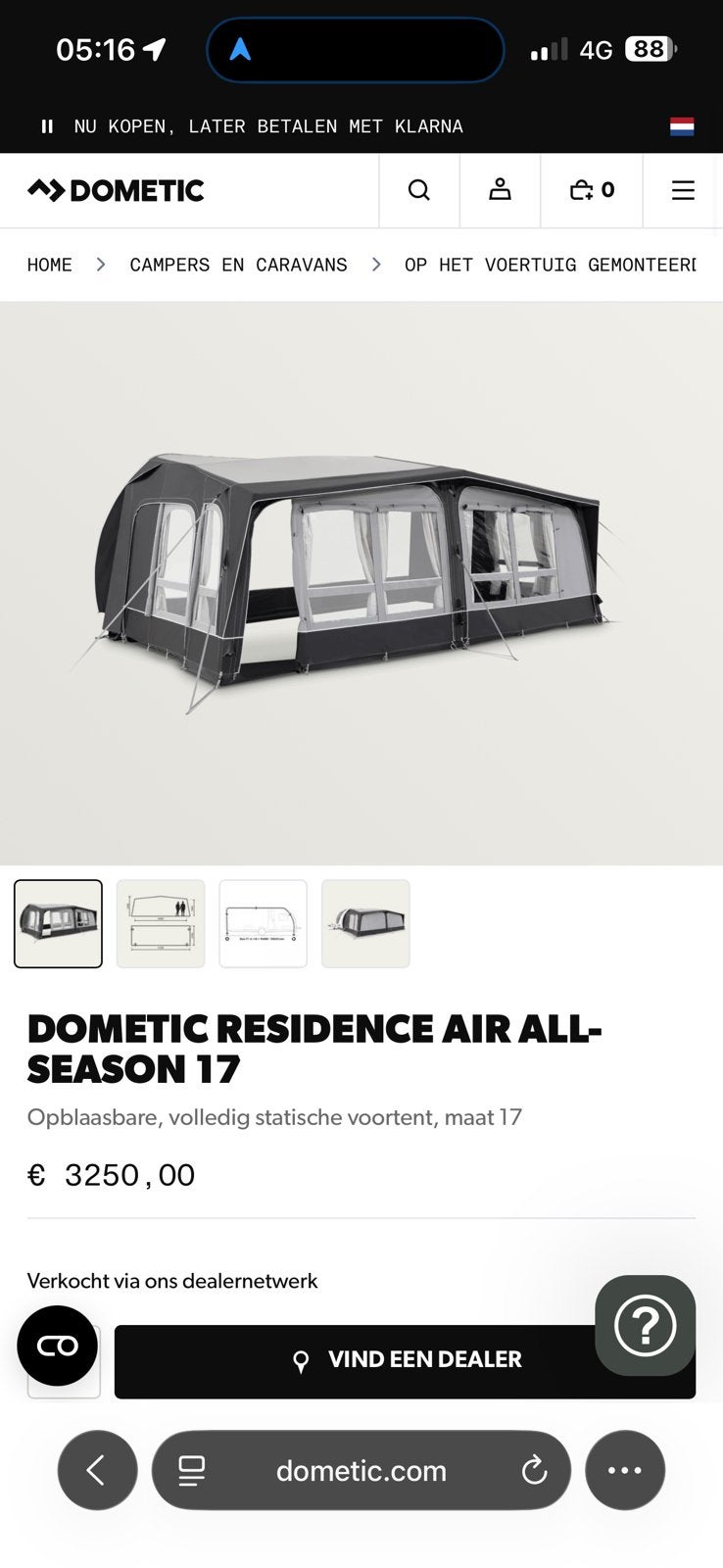 Voortent Dometic Residence Air Hobby 650 kmfe, Ophalen of Verzenden, Zo goed als nieuw