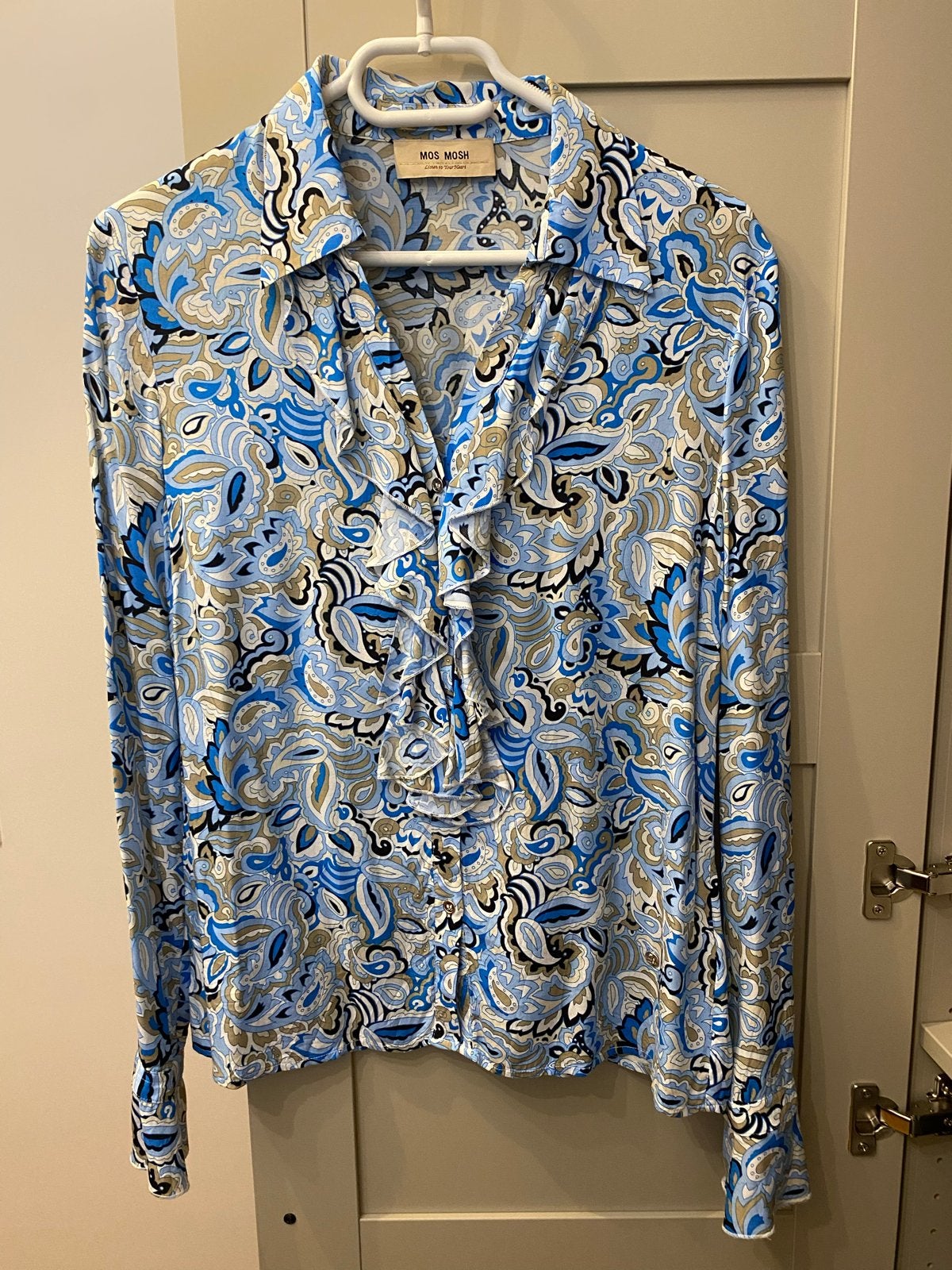 ZGAN: Mos Mosh blouse XS - Blauw/Beige Paisley Print, Kleding | Dames, Ophalen of Verzenden, Zo goed als nieuw, Maat 34 (XS) of kleiner