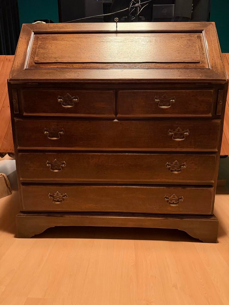 Vintage Engelse Georgian Stijl Klep Secretaire Eikenhout, Huis en Inrichting, Kasten | Secretaires, Ophalen, Gebruikt