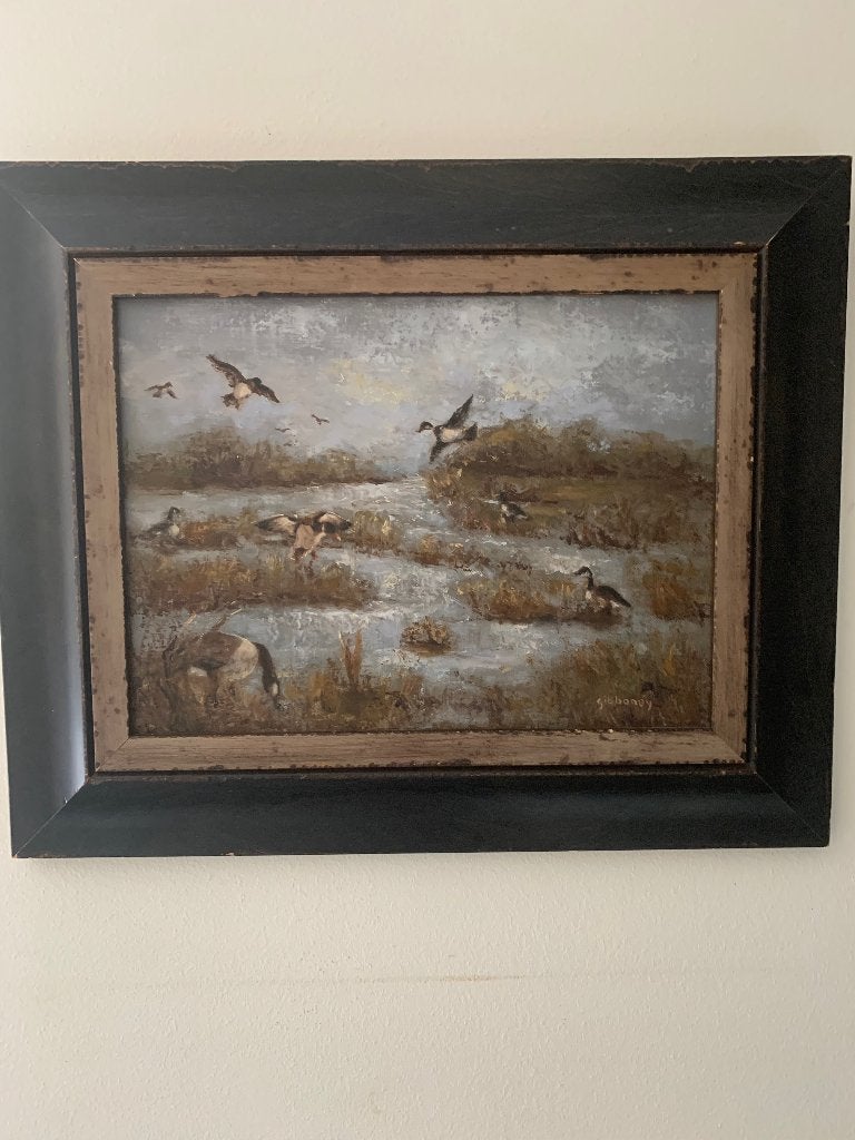 Carolyn Gibboney olieverfschilderij “ cleared for landing”, Doek, Ophalen of Verzenden, Olieverf, Origineel werk