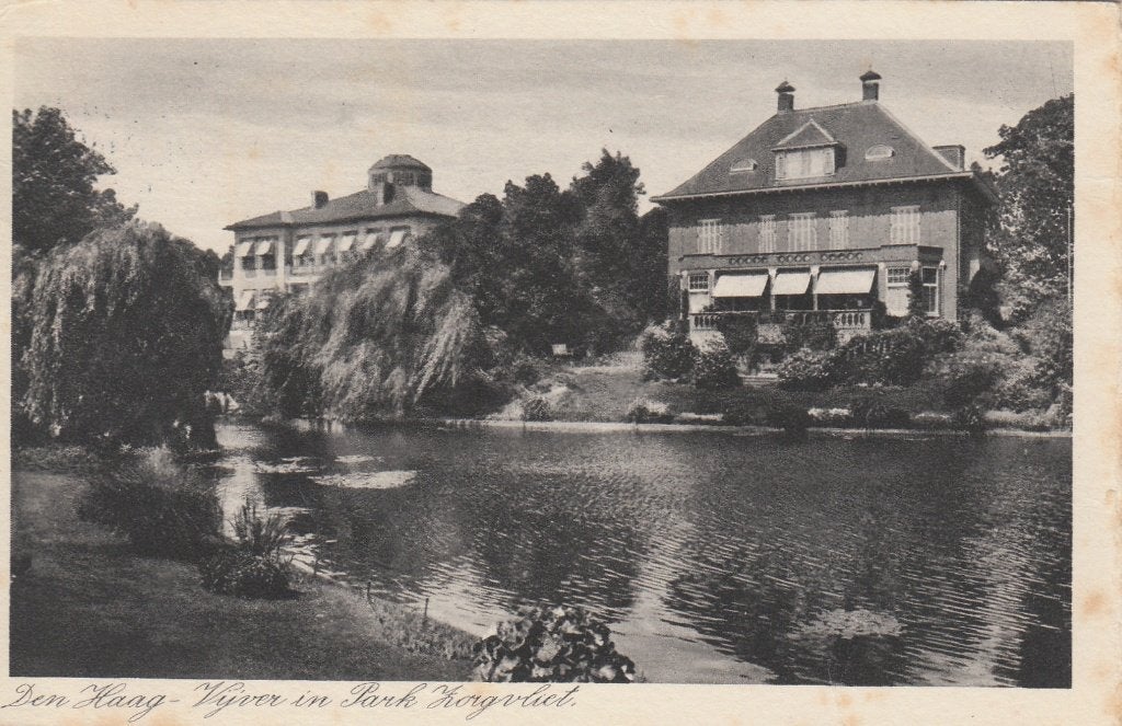 J102 oude ansichtkaart den haag vijver park zorgvliet 1935, Ophalen of Verzenden, 1920 tot 1940, Gelopen, Zuid-Holland