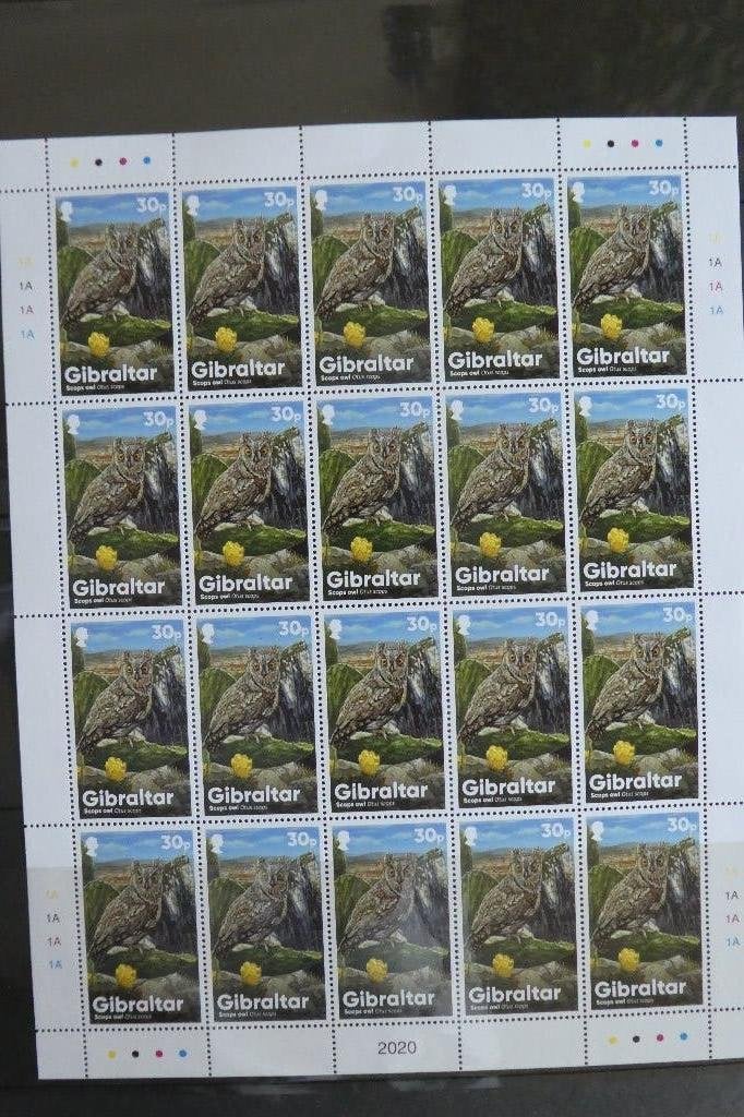 RS-06 : Stockboek Gibraltar velletjes Uilen/Kanonnen/Sport, Verzenden, Buitenland