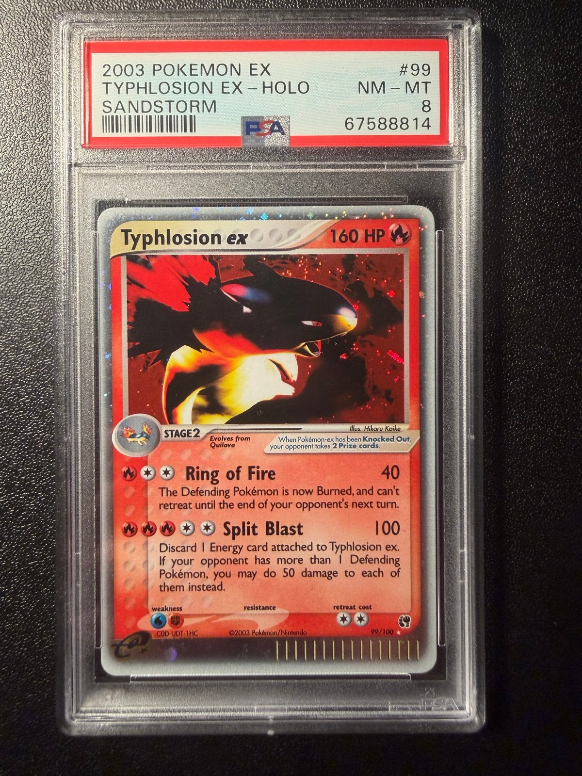 Typhlosion ex PSA 8 - Holo Sandstorm Pokémon Kaart, Ophalen of Verzenden, Zo goed als nieuw, Losse kaart, Foil