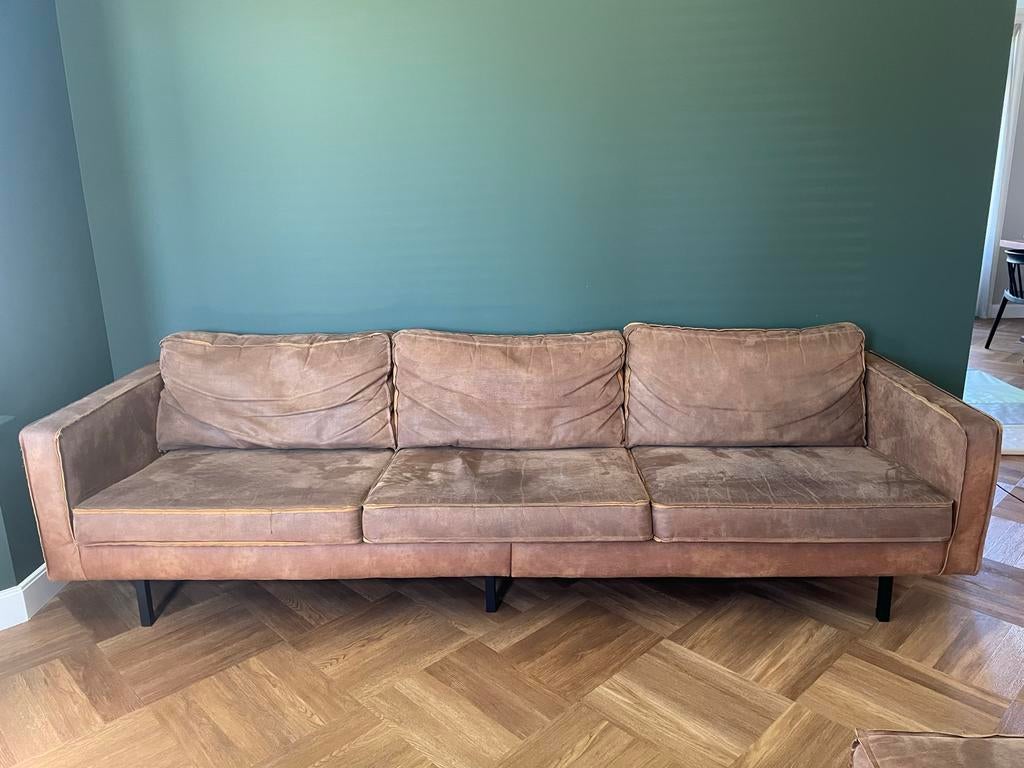 Rodeo 3-zits bank cognac ecoleer - Gebruikt, Huis en Inrichting, Banken | Bankstellen, Ophalen, 250 tot 300 cm, Gebruikt, Driepersoons