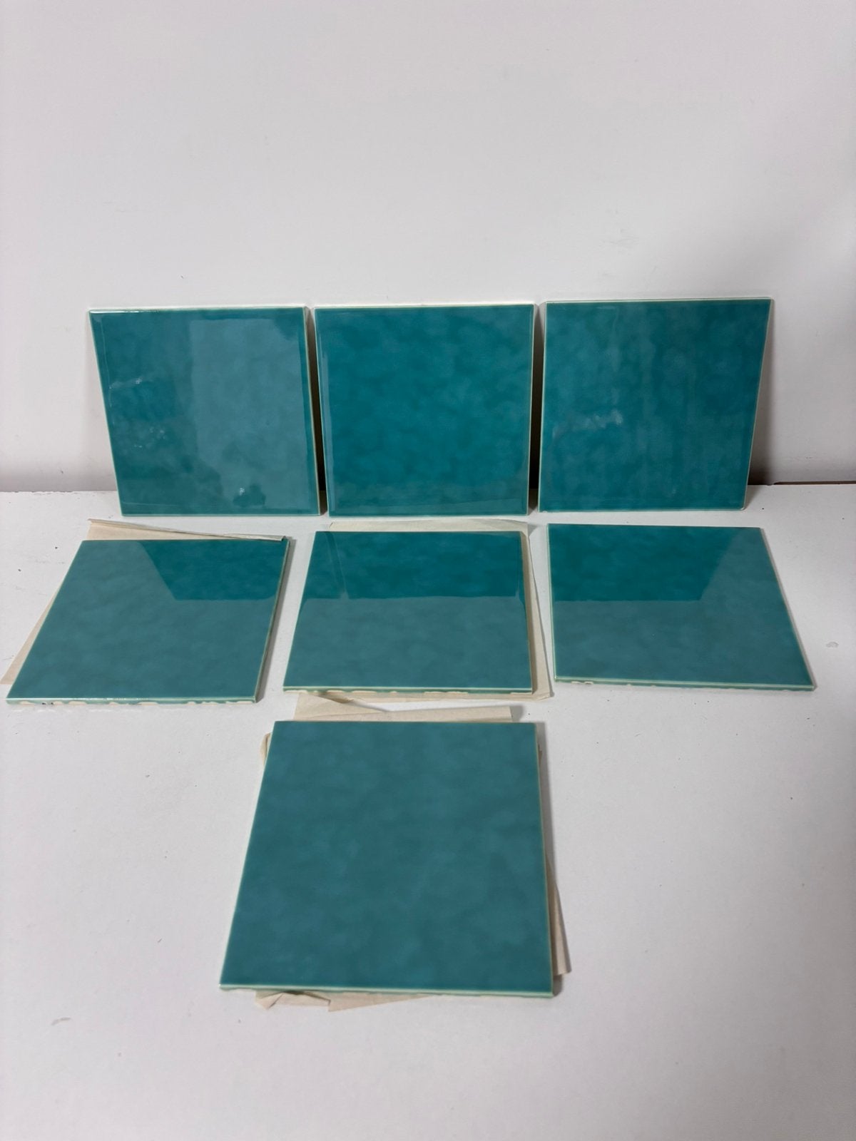 7 x Prachtige vintage turquoise- smaragdgroenewandtegels, Zo goed als nieuw, Minder dan 5 m², Wandtegels, Keramiek