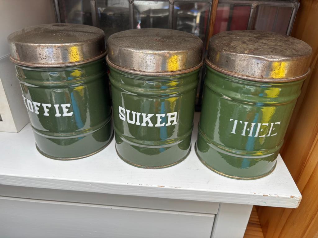 Vintage blikken koffie suiker thee, Antiek en Kunst, Ophalen of Verzenden