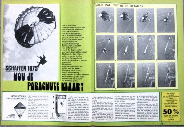 Schaffen 1975 - Hou je parachute klaar, Ophalen of Verzenden, Gebruikt, Kaart, Foto of Prent