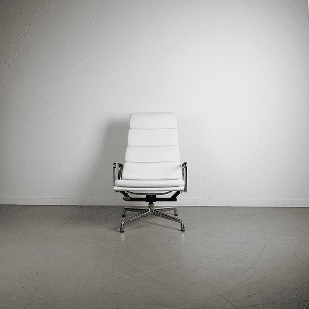 Vitra Eames EA 222 Fauteuil Wit Leer - Chroom, Niet ingevuld, Zo goed als nieuw, Niet ingevuld, Niet ingevuld