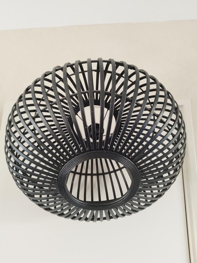 Karwei hanglamp Indy Bamboe Rond Zwart 55cm Japandi, Ophalen of Verzenden, Zo goed als nieuw, Minder dan 50 cm, Overige materialen