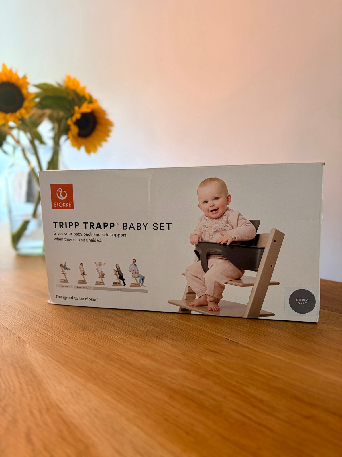 Stokke Tripp Trapp Baby Set Storm Grey, Kinderen en Baby's, Kinderstoelen, Ophalen of Verzenden, Zo goed als nieuw, Meegroeistoel