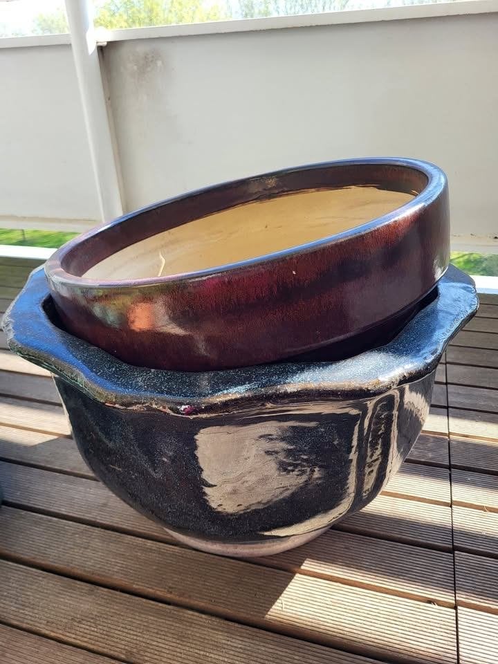 Zware, vintage terracota bloempotten, Ophalen, 40 cm of meer, Rond, Zo goed als nieuw