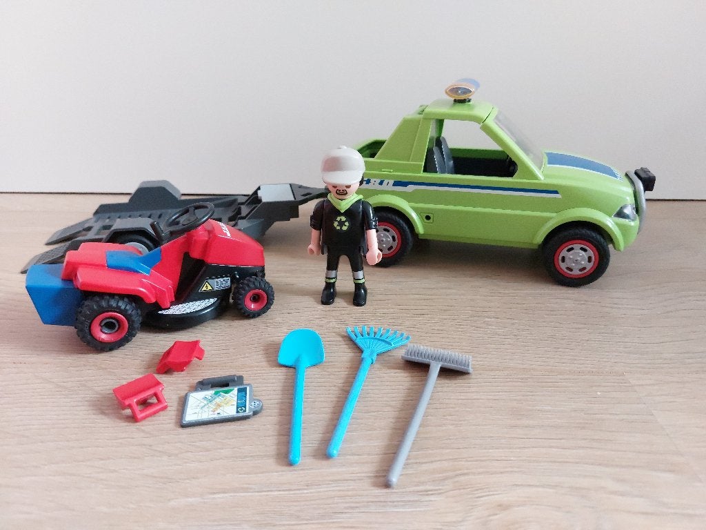 Playmobil - Groenbeheer met auto en grasmaaier (6111), Gebruikt, Complete set, Overige typen, Ophalen of Verzenden